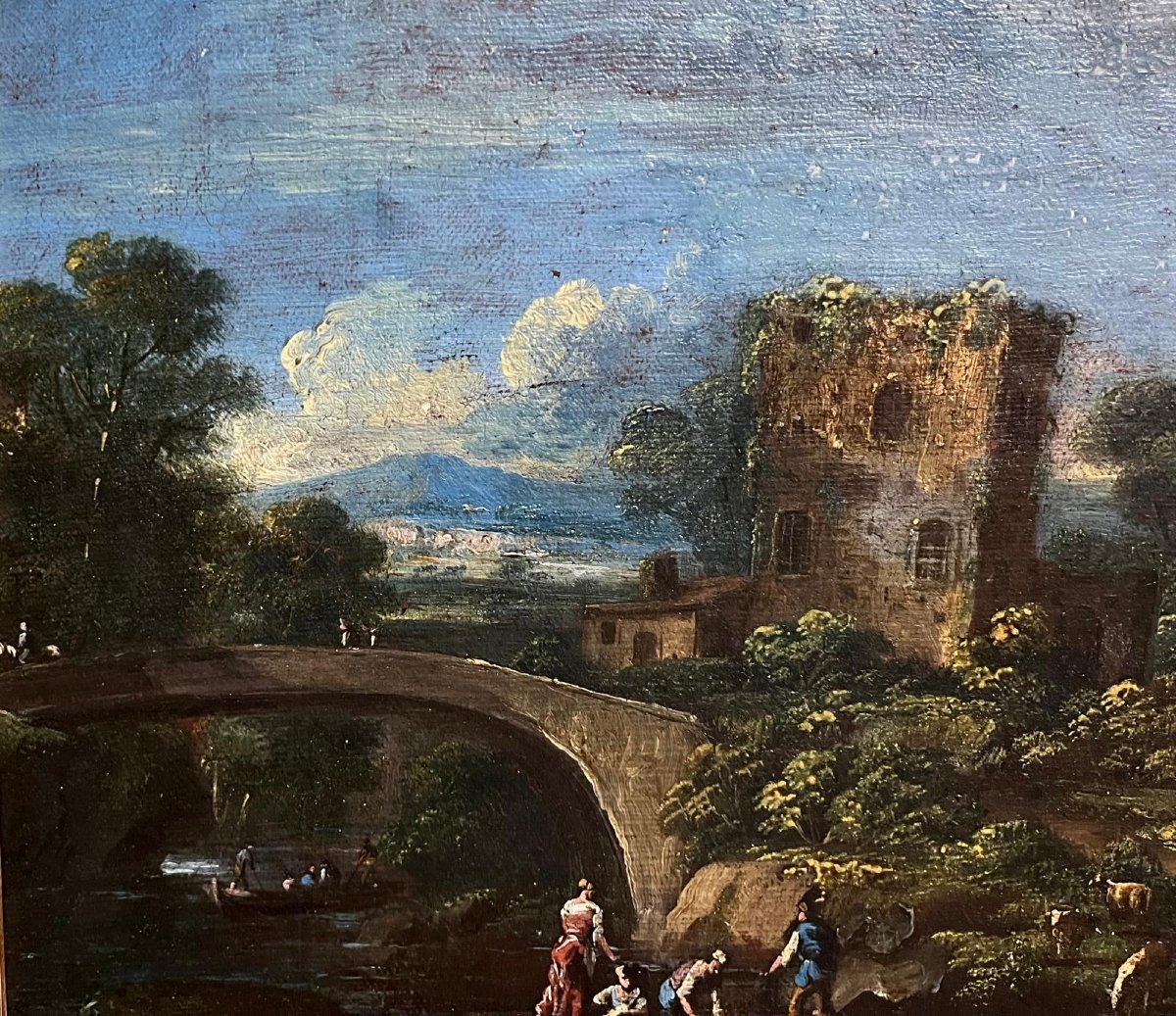 Paysage aux lavandières, école italienne fin du XVIIe siècle (36  x 54 cm)-photo-4