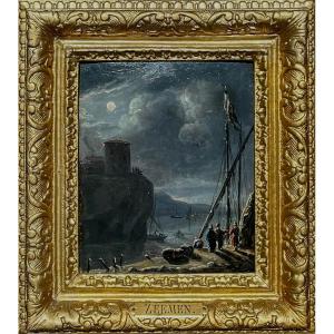 Marine au clair de lune - Ecole hollandaise XVIIe attrib. à Reinier Nooms dit Zeeman 17 X 14 cm