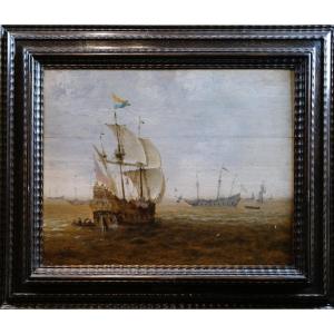Navires hollandais (33,3 x 42,5 cm) huile sur panneau par Willem van Diest (1600–1678) 