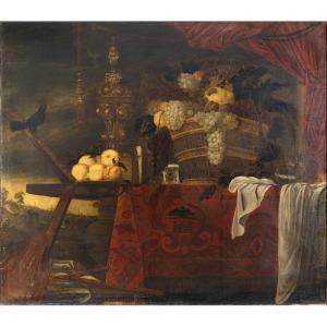 Very Large 17th-century Still Life By Jan D. De Heem (119 X 137 Cm) With Giustianini Coat Of Arms