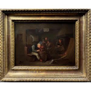 Egbert van HEEMSKERCK (1634 – 1704) fumeurs et joueurs de cartes  dans une taverne  27 x 36 cm