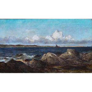 Alexander Wüst (1837-1876) - Bord de mer aux rochers, Norvège, 1875 - Huile sur toile 