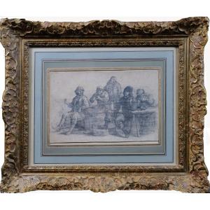École flamande ou hollandaise - Fin XVIIIe - 48 X 40 cm -  buveurs à l’auberge