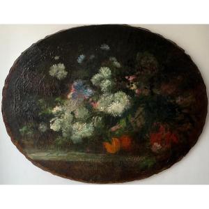 École française XIXe siècle - Nature morte aux fleurs dans un panier - 82 × 63 cm
