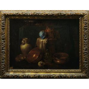 Gian Domenico Valentino (actif vers 1661 - 1681) Nature morte aux ustensiles de cuisine (32X43)