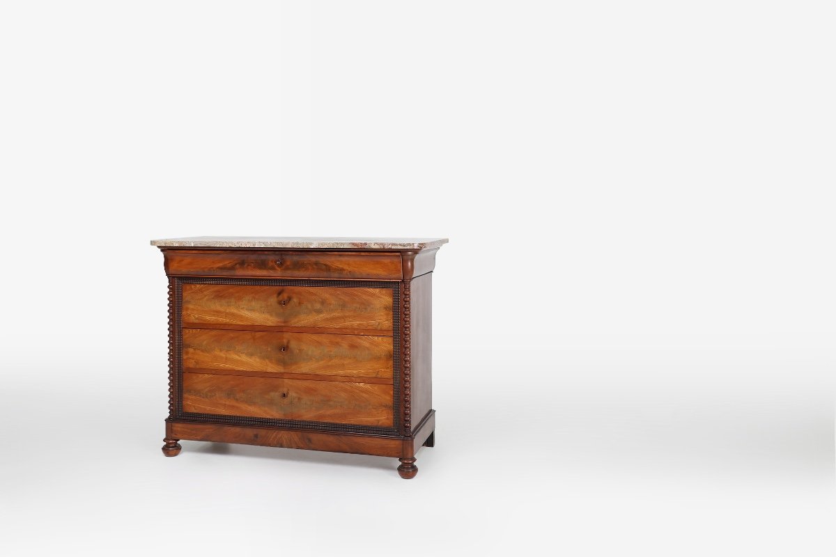Commode Louis Philippe française avec plateau en marbre rose, années 1850-photo-6