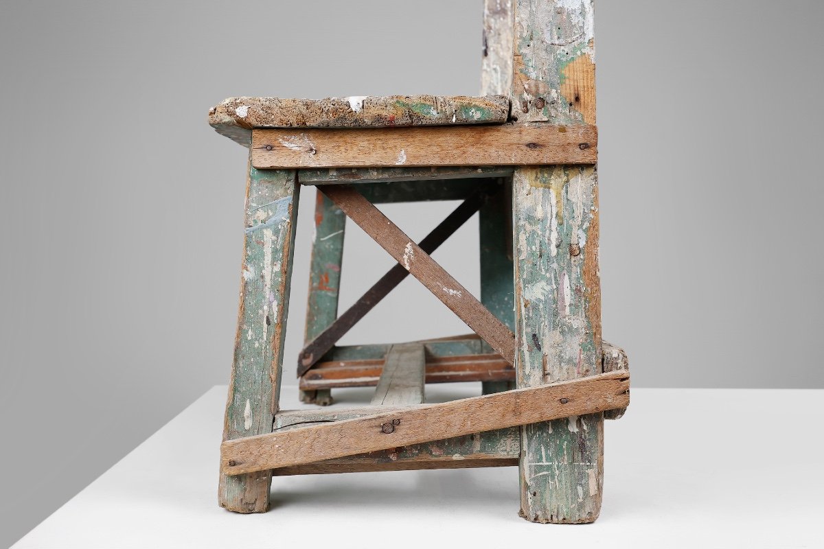 Industrial Rustic Stool With Patina, France, 1900s-photo-3