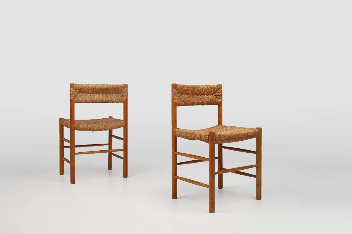 Paire De Chaises En Paille De Dordogne Par Robert Sentou Et Charlotte Perriand, Années 196-photo-3