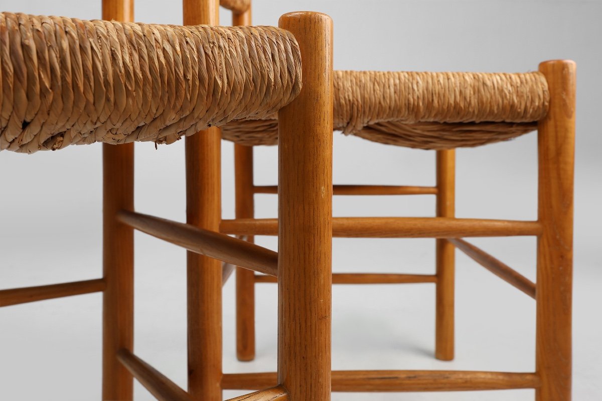 Paire De Chaises En Paille De Dordogne Par Robert Sentou Et Charlotte Perriand, Années 196-photo-2