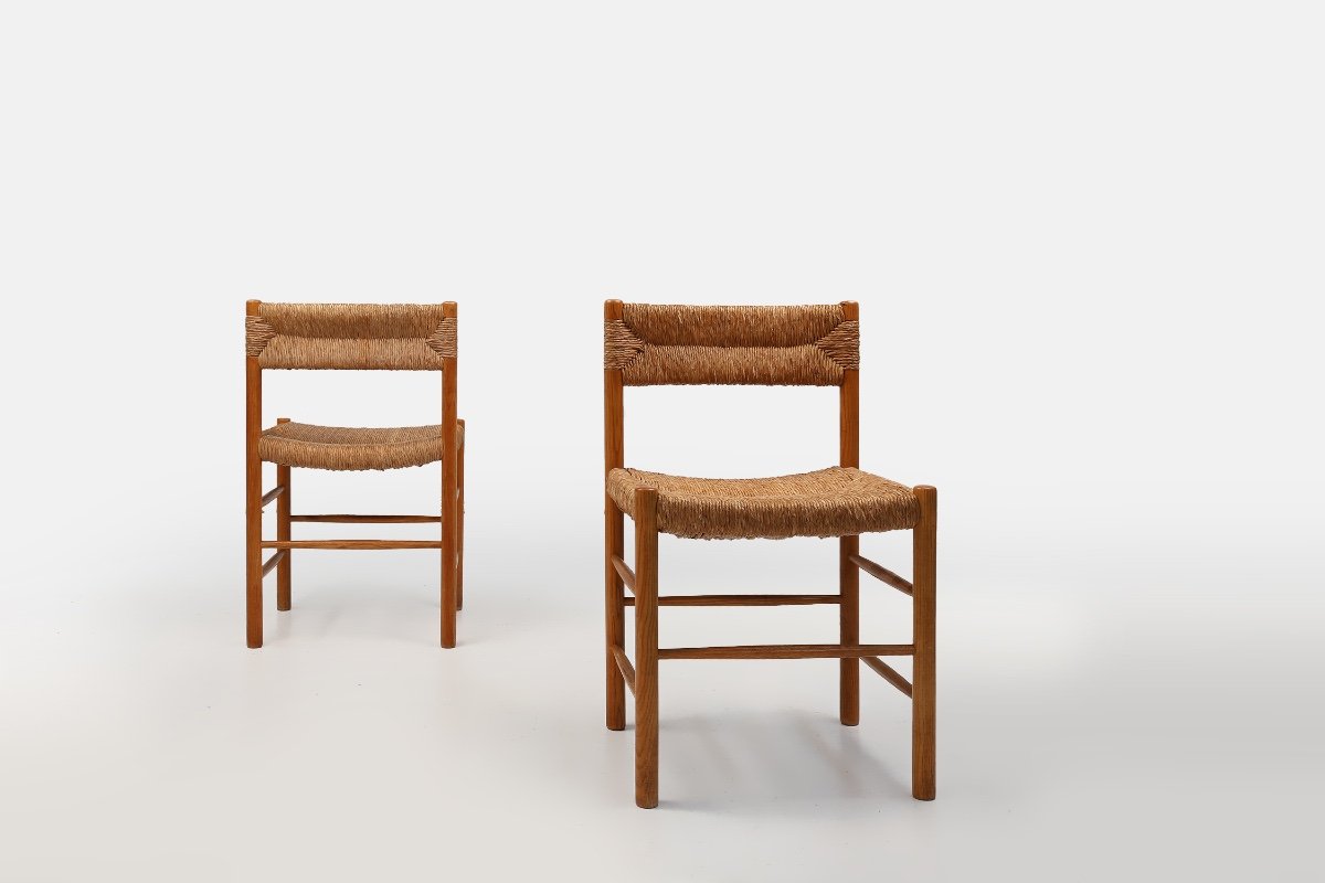 Paire De Chaises En Paille De Dordogne Par Robert Sentou Et Charlotte Perriand, Années 196-photo-3