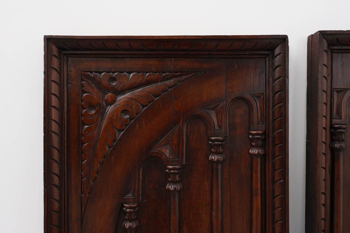 Pair Of Large Portuguese Oak Carved Wall Panels, Circa 1850-photo-4