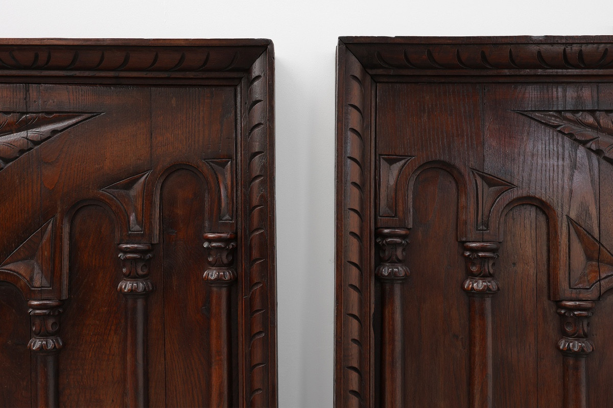 Pair Of Large Portuguese Oak Carved Wall Panels, Circa 1850-photo-1