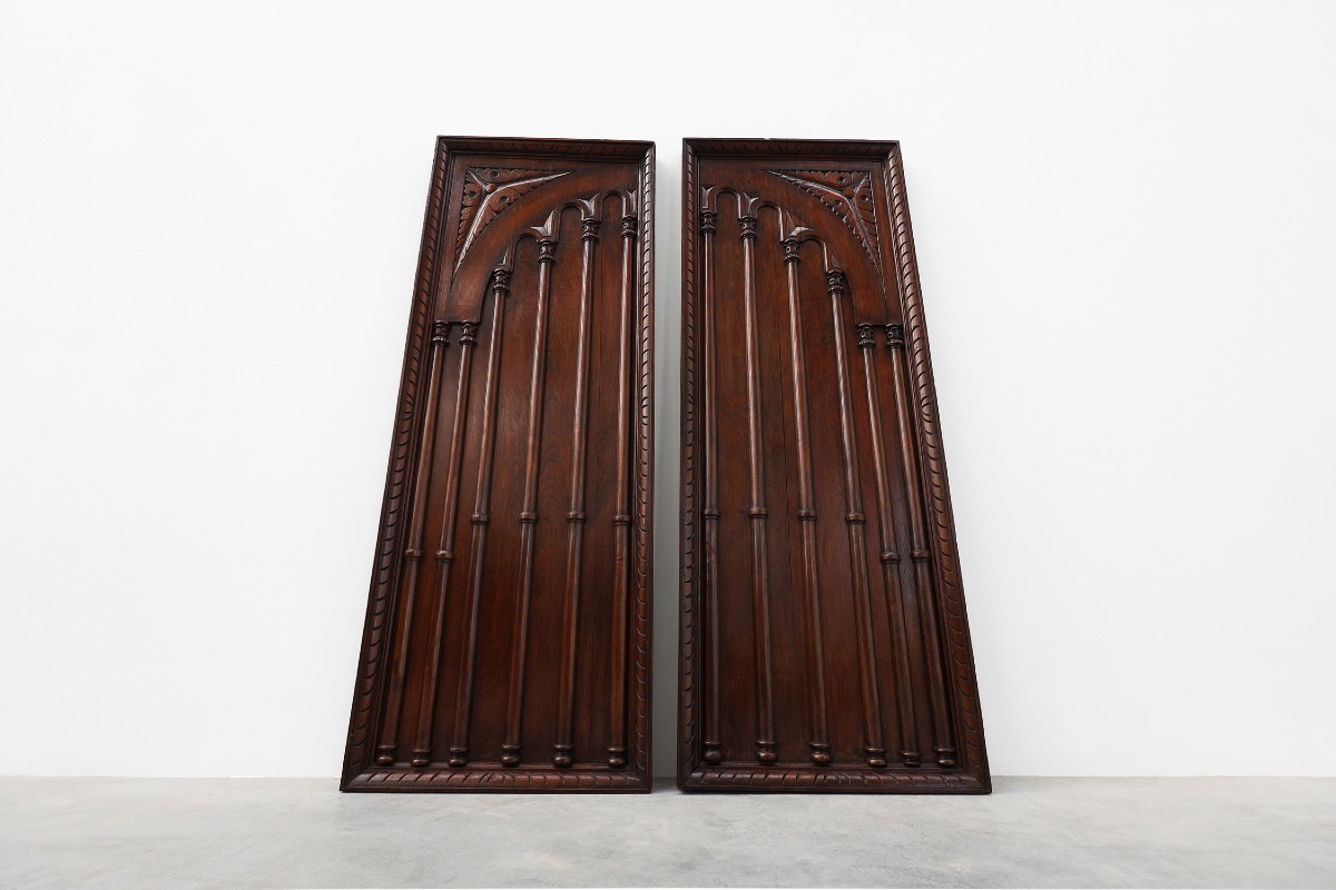 Pair Of Large Portuguese Oak Carved Wall Panels, Circa 1850-photo-2