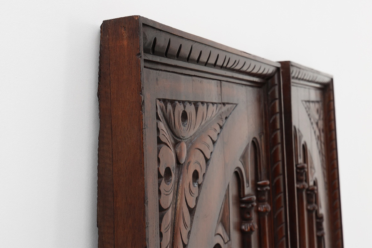 Pair Of Large Portuguese Oak Carved Wall Panels, Circa 1850-photo-4