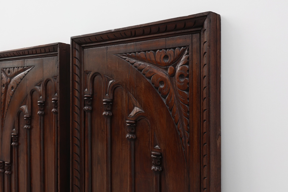 Pair Of Large Portuguese Oak Carved Wall Panels, Circa 1850-photo-5