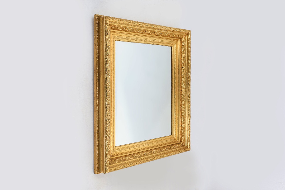      Miroir Mural Baroque En Bois Doré à Facettes, France 1850-photo-3