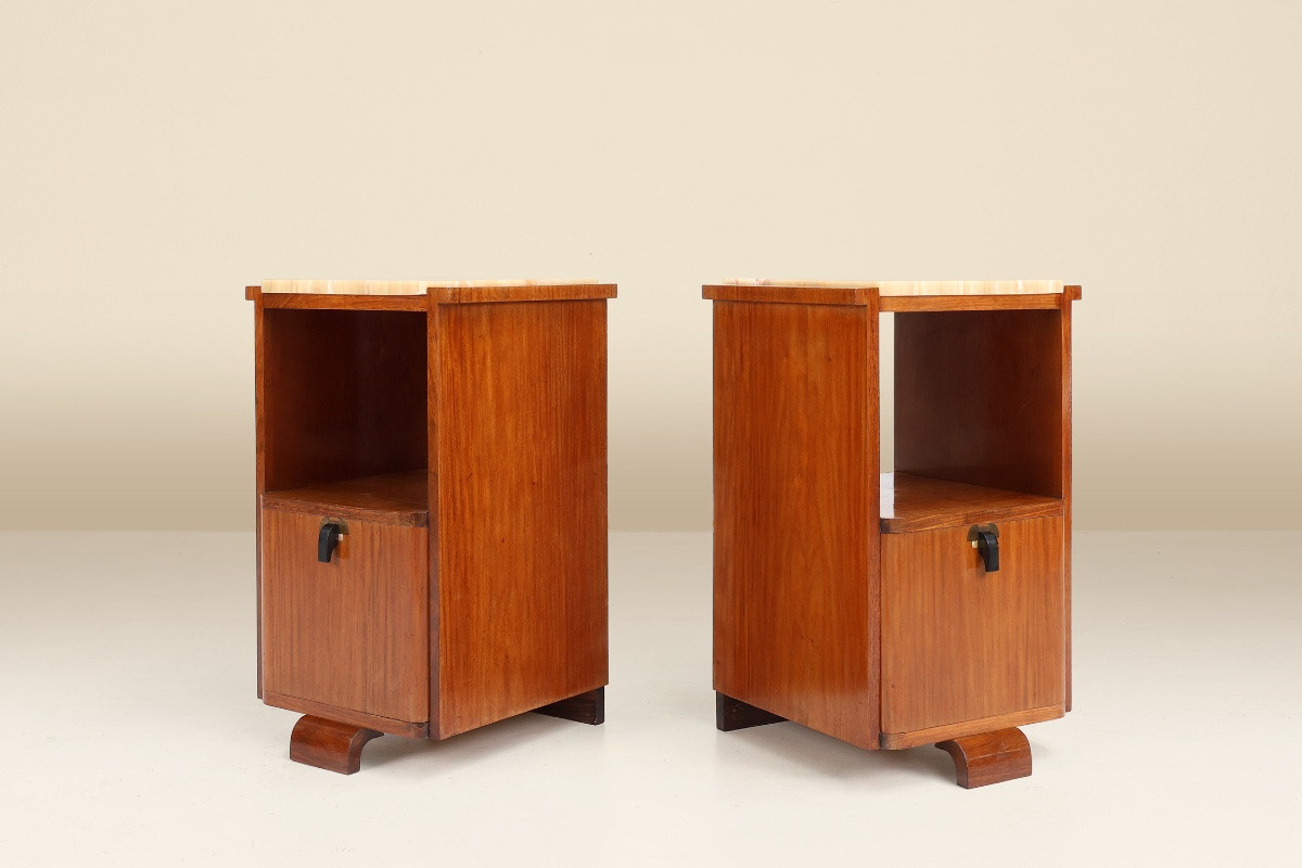 Pair Of French Art Deco Bedside Tables With Marble Tops, Circa 1925-photo-2