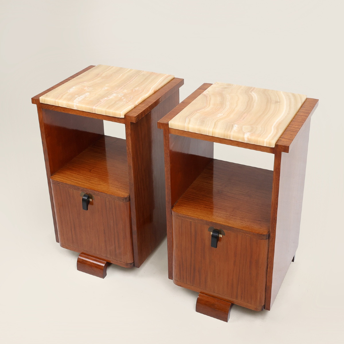 Pair Of French Art Deco Bedside Tables With Marble Tops, Circa 1925
