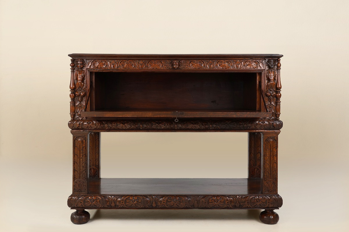 16th Century Italian Renaissance Walnut Cabinet With Rich Carvings-photo-3