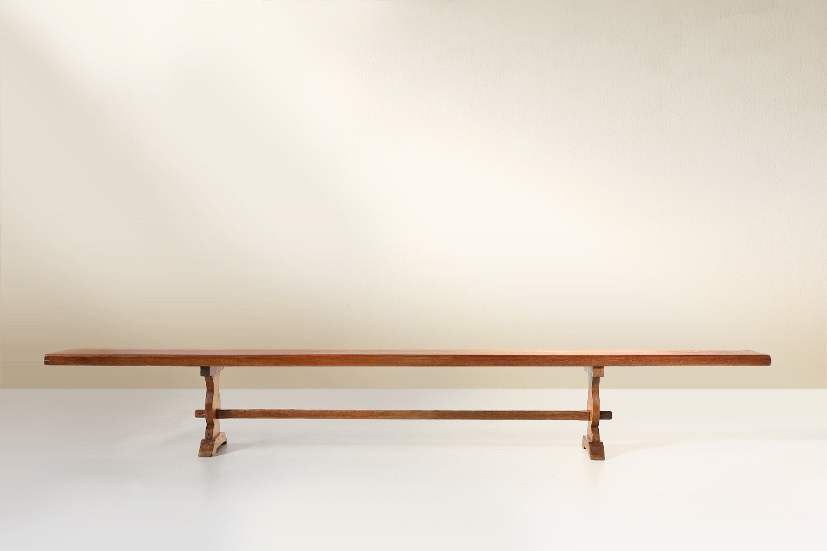 Extra-long Monastery Bench In Solid Elm Wood, France 1850-photo-2