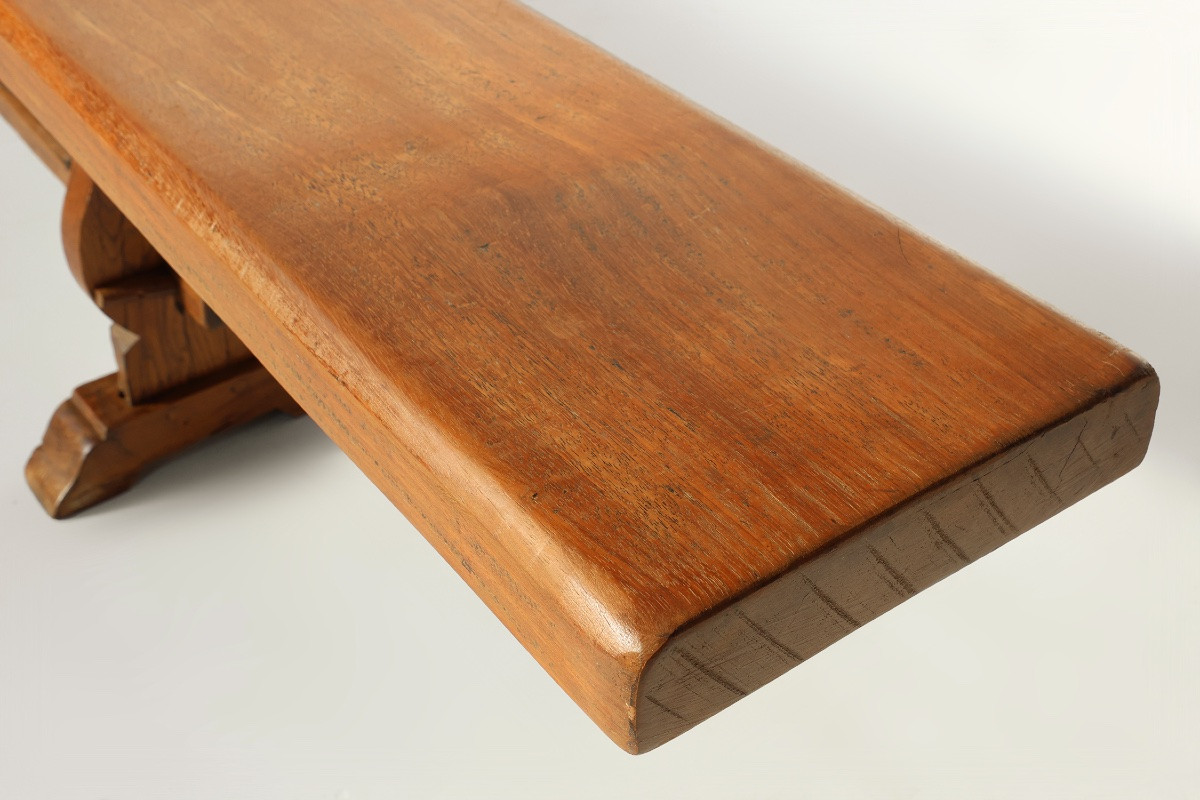 Extra-long Monastery Bench In Solid Elm Wood, France 1850-photo-4