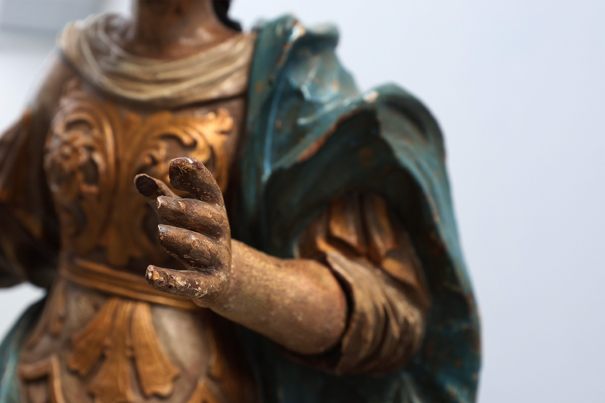 Statue Religieuse Française Du XVIIIe Siècle De La Vierge Marie Sur Un Nuage-photo-4