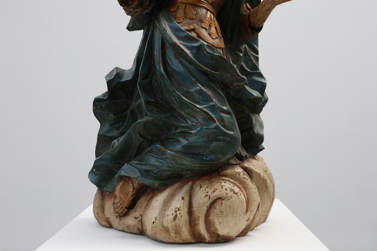 Statue Religieuse Française Du XVIIIe Siècle De La Vierge Marie Sur Un Nuage-photo-2