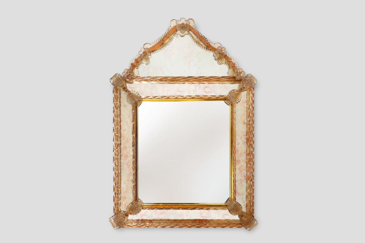      Rare grand miroir vénitien en verre de Murano par Art Venitien, modèle Campanile