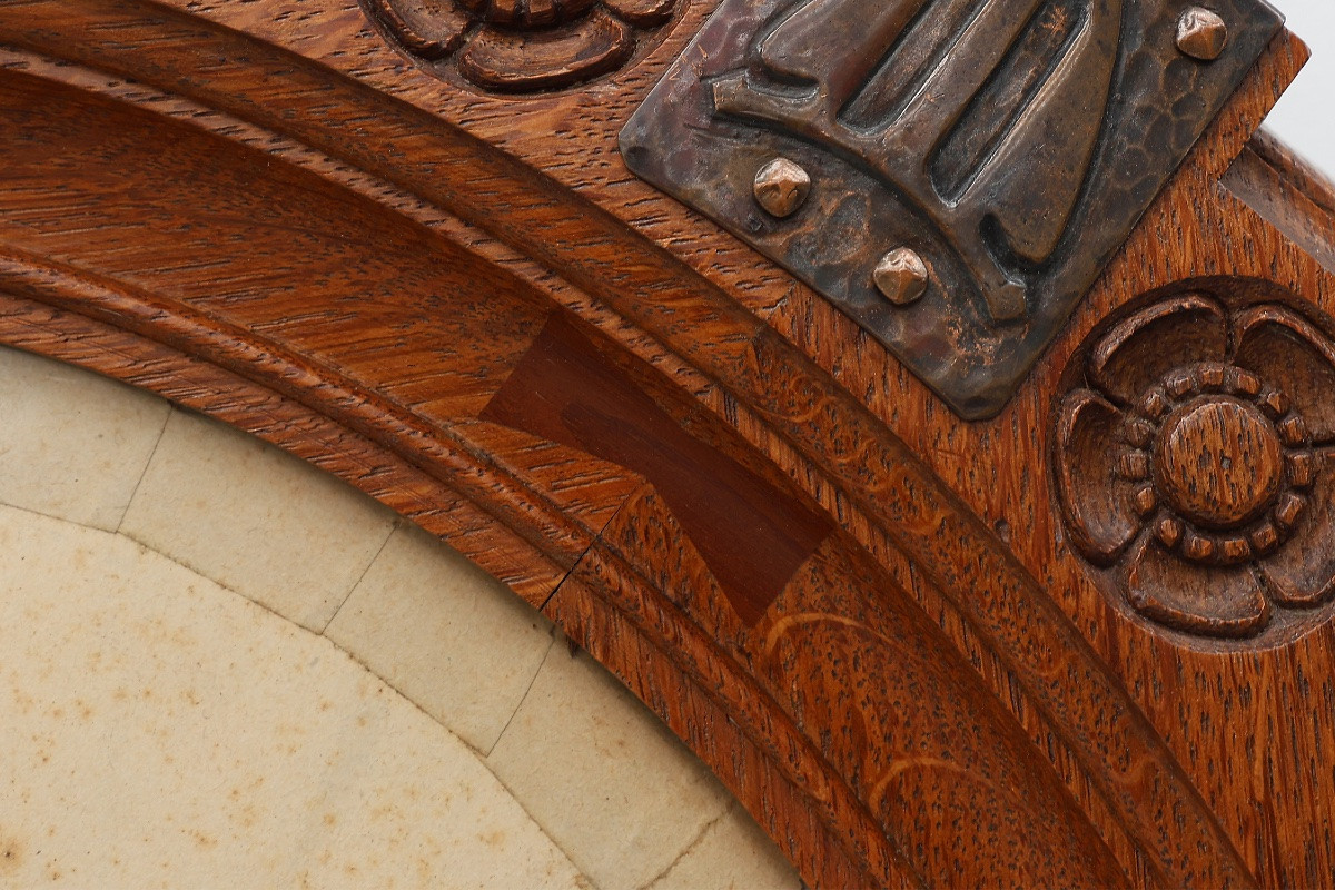 Cadre photo Art nouveau en chêne avec décorations en cuivre par Geo Verbanck-photo-4