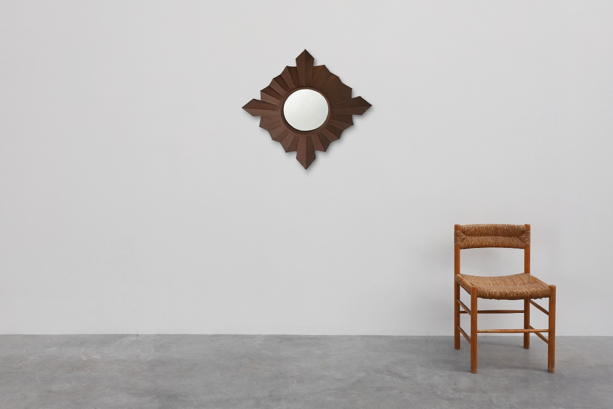      Art Deco Sunburst Mirror In Red Copper, France 1920s-photo-3