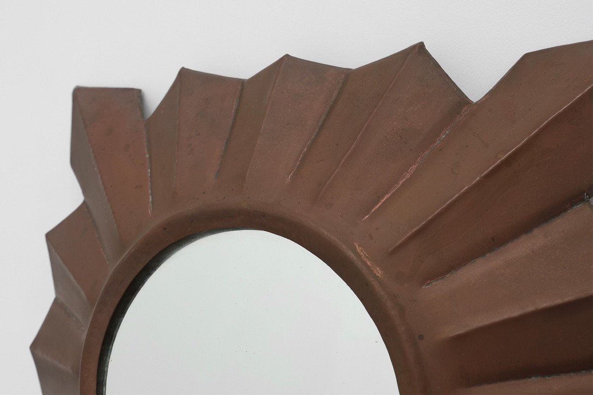      Art Deco Sunburst Mirror In Red Copper, France 1920s-photo-2