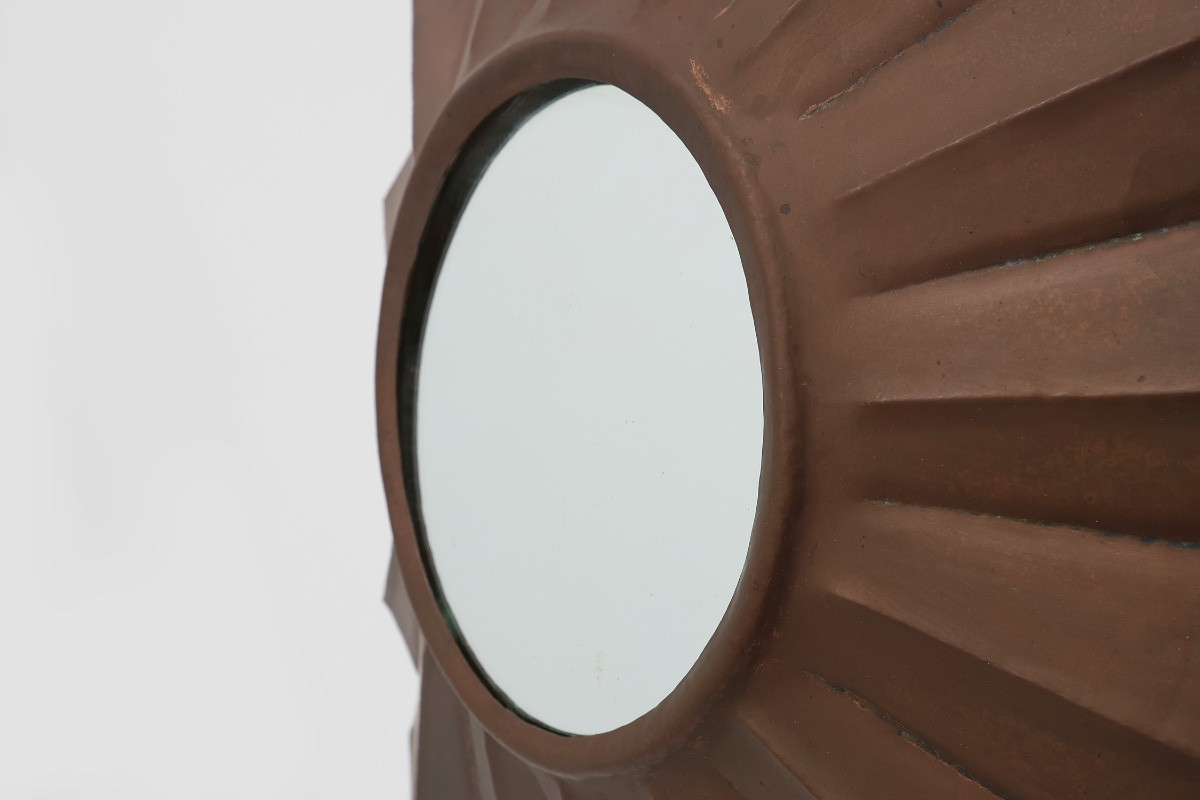      Art Deco Sunburst Mirror In Red Copper, France 1920s-photo-4