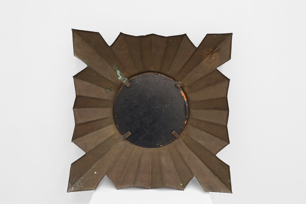      Art Deco Sunburst Mirror In Red Copper, France 1920s-photo-6