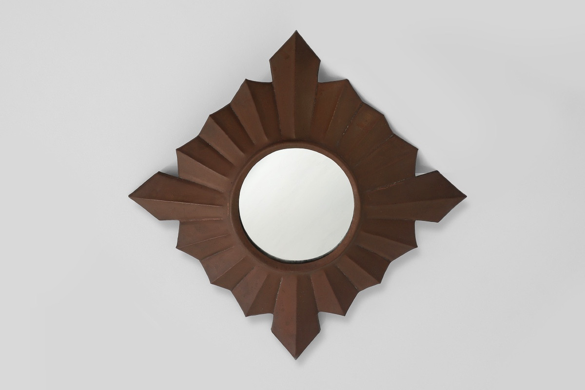      Art Deco Sunburst Mirror In Red Copper, France 1920s