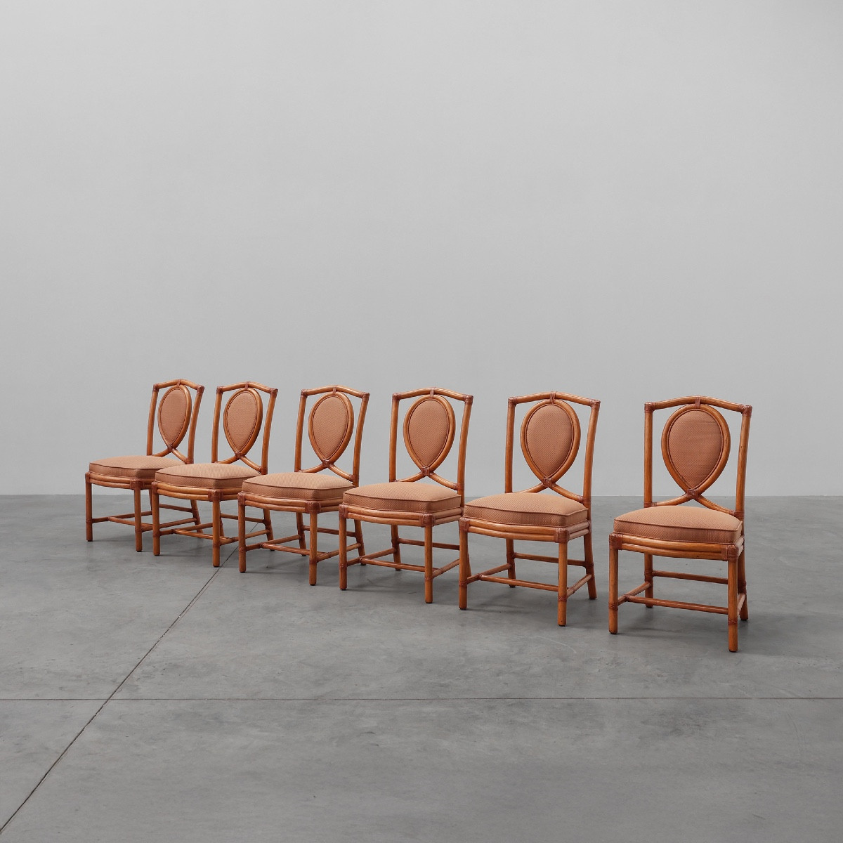 Ensemble de 6 chaises de salle à manger en bambou avec revêtement géométrique par Gasparucci