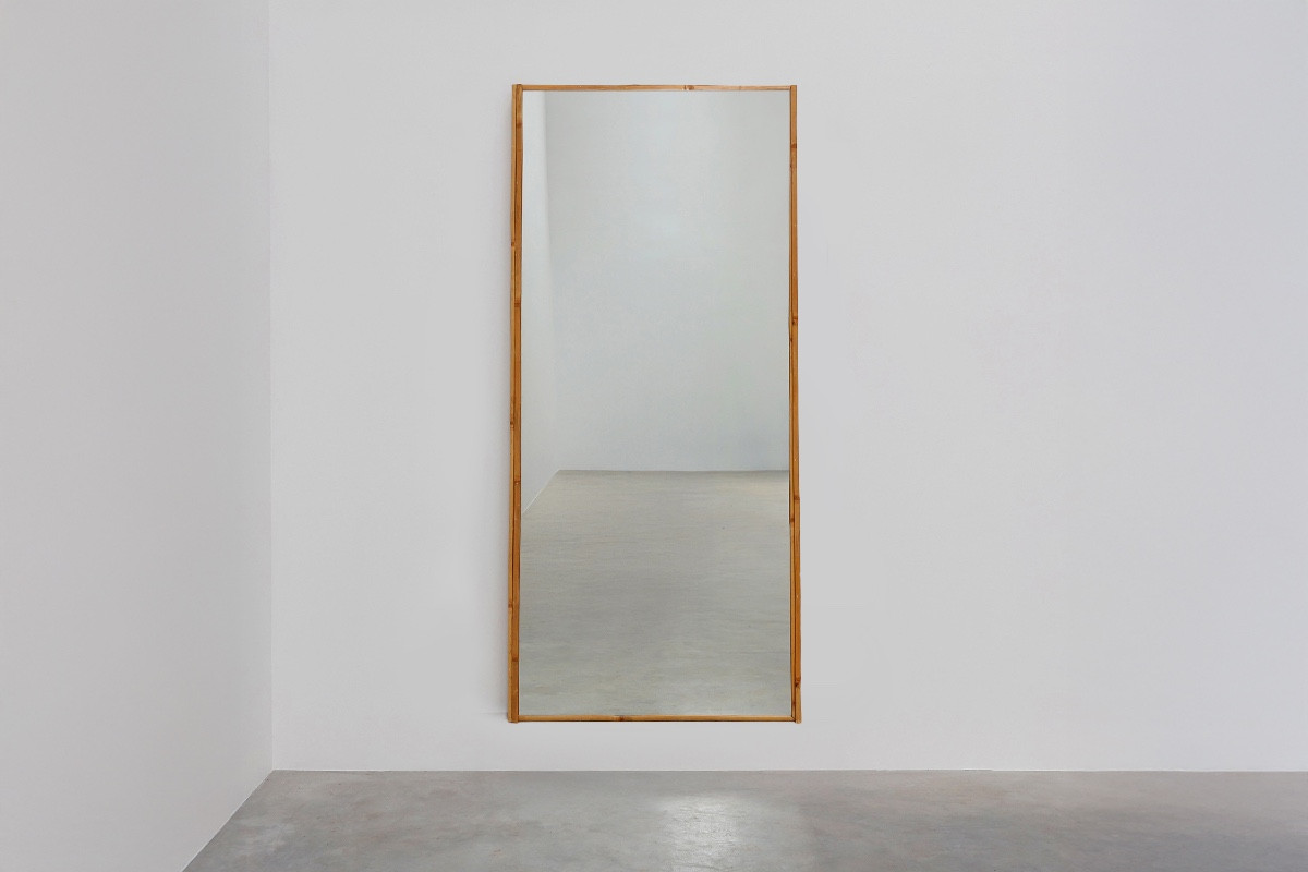 Large Vintage 70s Rectangular Ibiza Style Mirror With Bamboo Frame