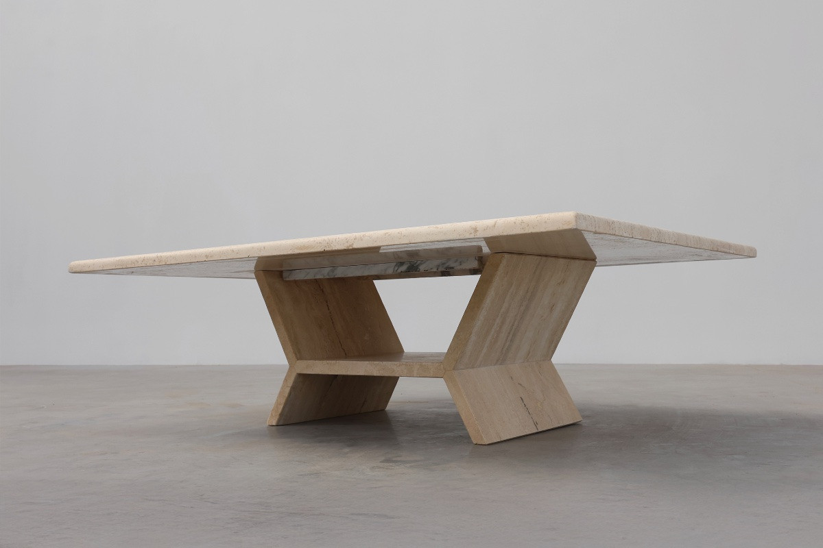 Sculptural Geometric Rectangular Travertine Coffee Table, Italy, 1960s-photo-2