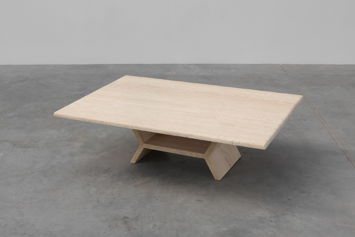Sculptural Geometric Rectangular Travertine Coffee Table, Italy, 1960s-photo-3