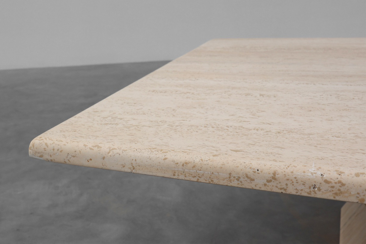 Sculptural Geometric Rectangular Travertine Coffee Table, Italy, 1960s-photo-7