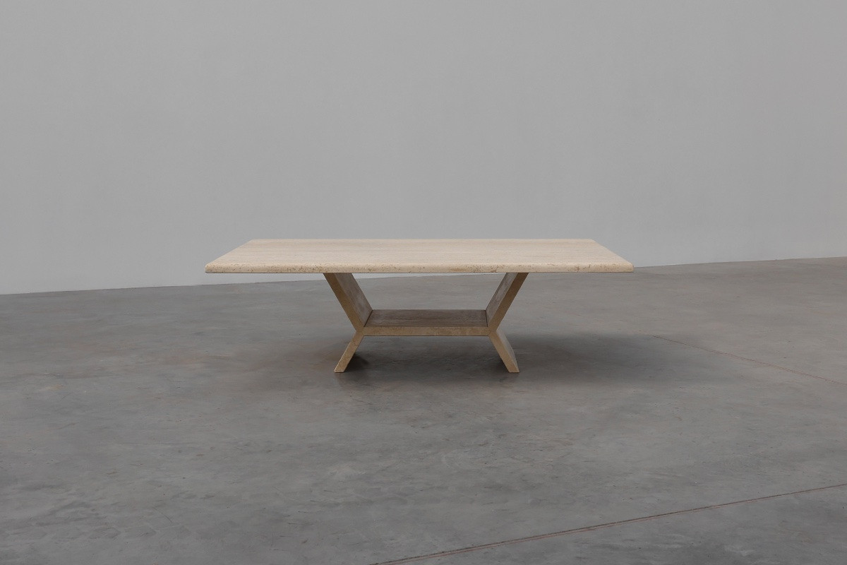Sculptural Geometric Rectangular Travertine Coffee Table, Italy, 1960s-photo-8