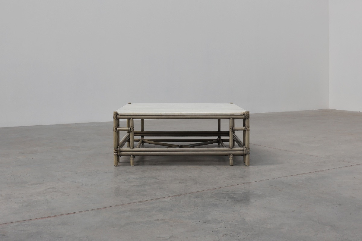 Large "attila" Wicker Coffee Table With Marble Top By Gasparucci Italy-photo-8