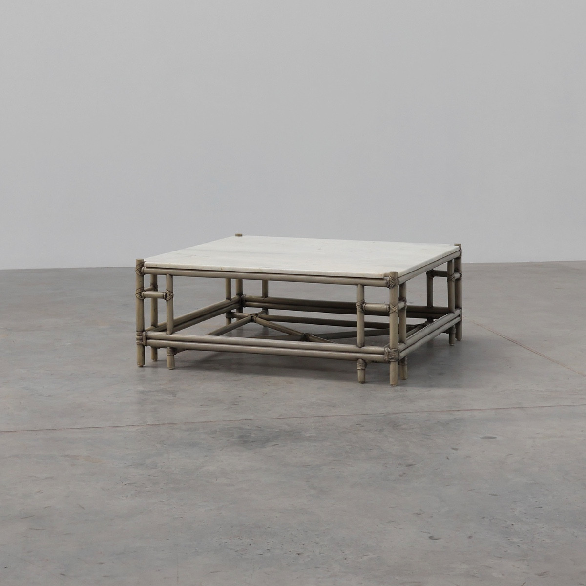 Large "attila" Wicker Coffee Table With Marble Top By Gasparucci Italy