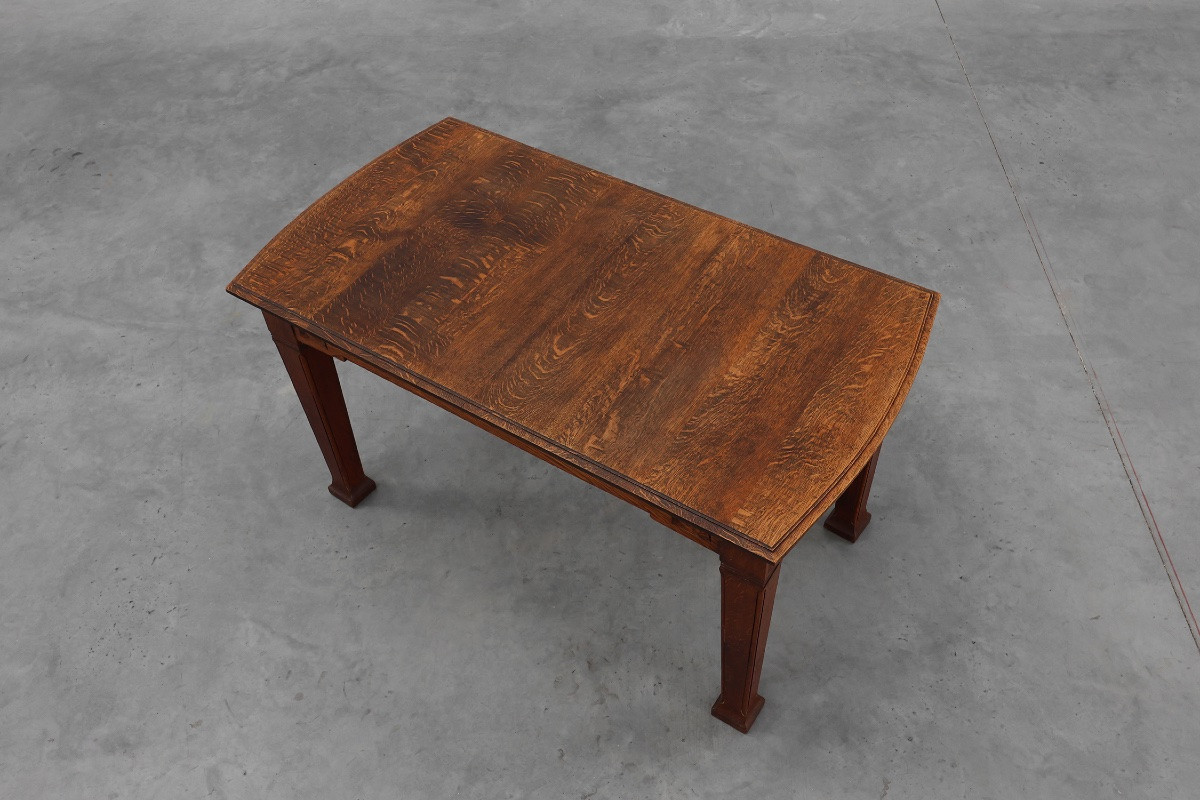 Table à manger Art Déco en chêne avec frise sculptée, France années 1920-photo-3