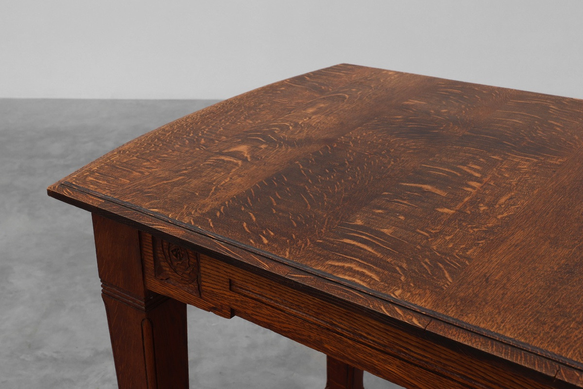 Table à manger Art Déco en chêne avec frise sculptée, France années 1920-photo-4