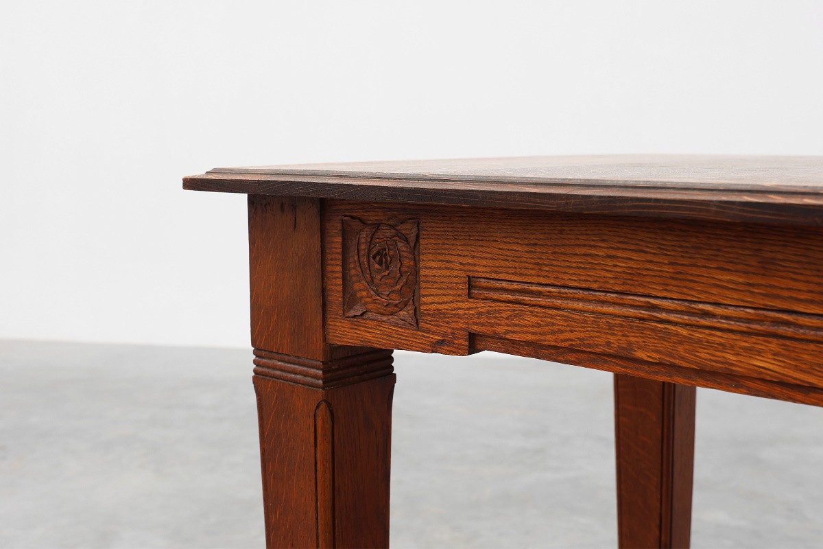 Table à manger Art Déco en chêne avec frise sculptée, France années 1920-photo-1