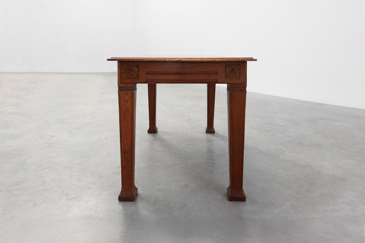 Table à manger Art Déco en chêne avec frise sculptée, France années 1920-photo-5