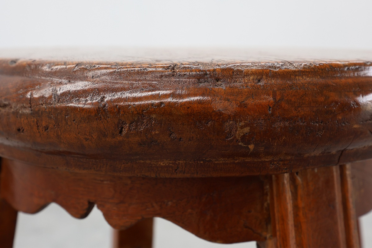 Tabouret rond ancien français en chêne avec une belle patine, vers 1850-photo-2
