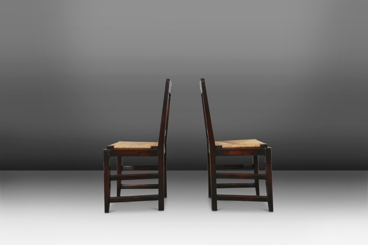 Vintage Oak And Wicker Dining Chairs By Victor Coutray, Set Of 6-photo-3