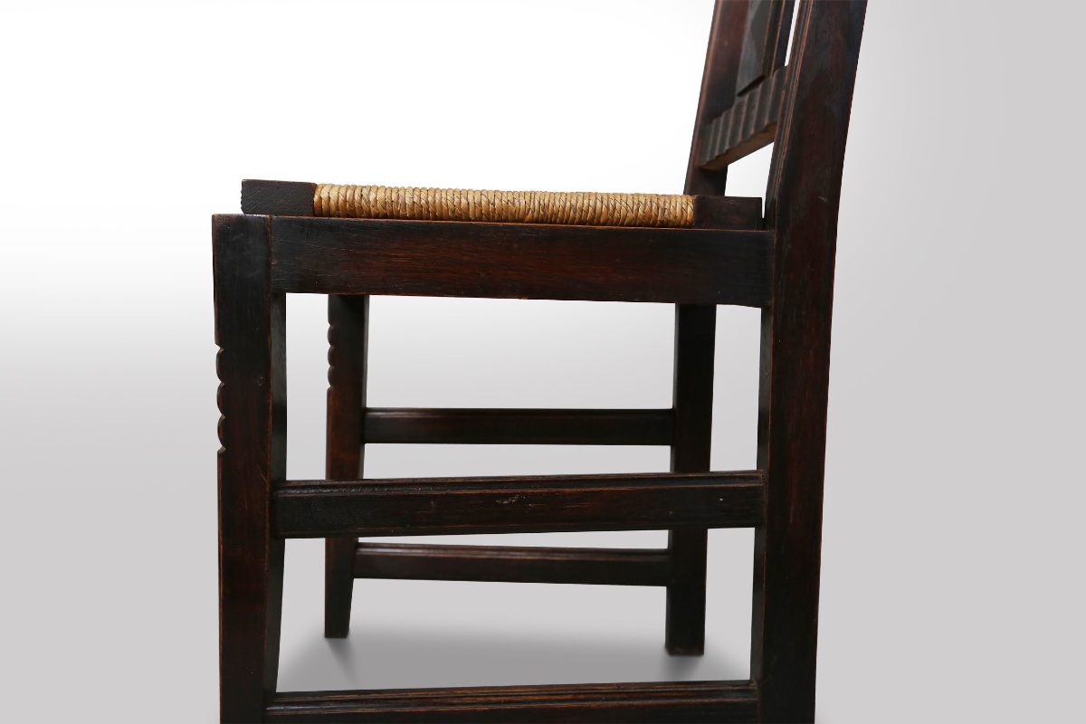 Vintage Oak And Wicker Dining Chairs By Victor Coutray, Set Of 6-photo-5