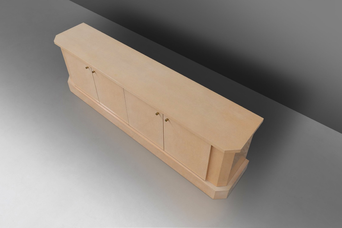 Ivory Lacquer Sideboard In Burl Wood By Jean Claude Dresse, 1970s-photo-3